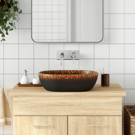 Vidaxx bordplade vask oval 47x33x13 cm keramik sort og orange