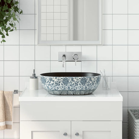 Vidaxx bordplade vask oval 47x33x13 cm keramik sort og blå