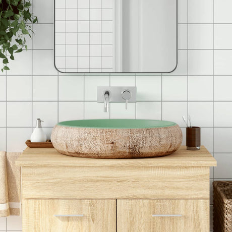 Vidaxx bordplade vask oval 59x40x15 cm keramik grøn og brun
