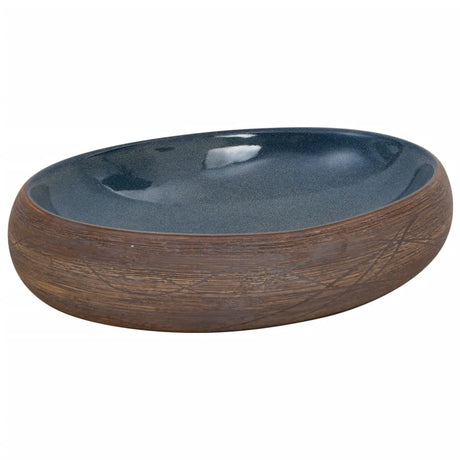 Vidaxx bordplade vask oval 59x40x15 cm keramik brun og blå