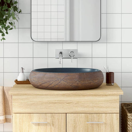 Vidaxx bordplade vask oval 59x40x15 cm keramik brun og blå