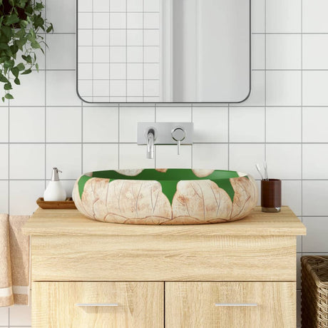 Vidaxx bordplade vask oval 59x40x15 cm keramik grøn og brun