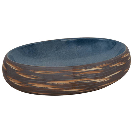 Vidaxx bordplade vask oval 59x40x15 cm keramik brun og blå