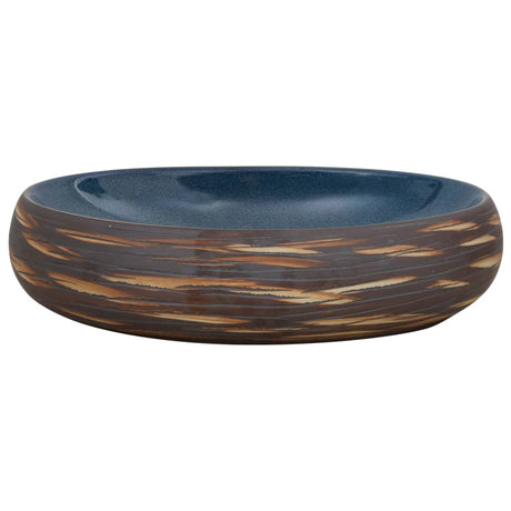 Vidaxx bordplade vask oval 59x40x15 cm keramik brun og blå