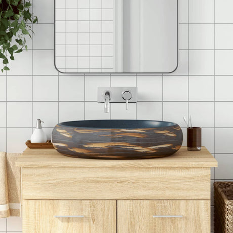 Vidaxx bordplade vask oval 59x40x15 cm keramik brun og blå