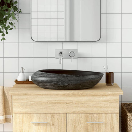 Vidaxx bordplade vask oval 59x40x14 cm keramisk grå og sort