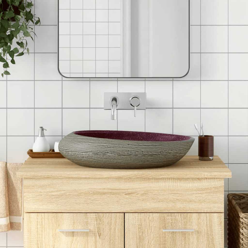 Vidaxx bordplade vask oval 59x40x14 cm keramik lilla og grå