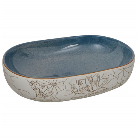Vidaxx bordplade vask oval 59x40x14 cm keramik sandfarvet og blå