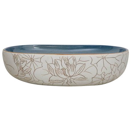 Vidaxx bordplade vask oval 59x40x14 cm keramik sandfarvet og blå