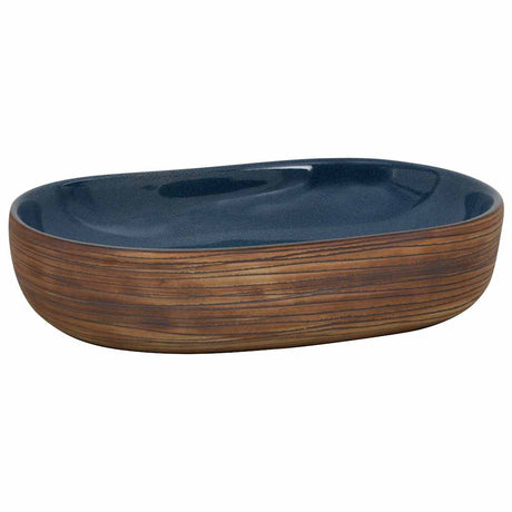 Vidaxx bordplade vask oval 59x40x14 cm keramik brun og blå