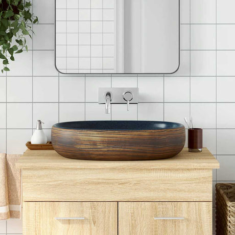 Vidaxx bordplade vask oval 59x40x14 cm keramik brun og blå