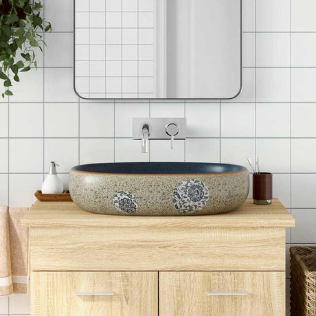 Vidaxx bordplade vask oval 59x40x14 cm keramik sandfarvet og blå