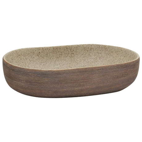 Vidaxx bordplade vask oval 59x40x14 cm keramik sandfarvet og brun