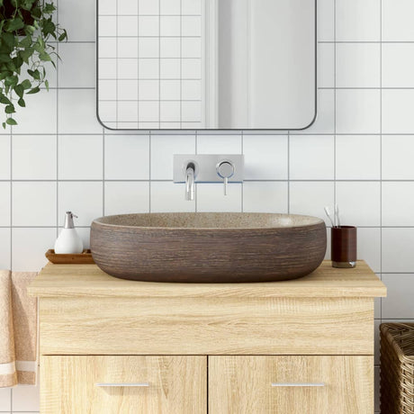 Vidaxx bordplade vask oval 59x40x14 cm keramik sandfarvet og brun