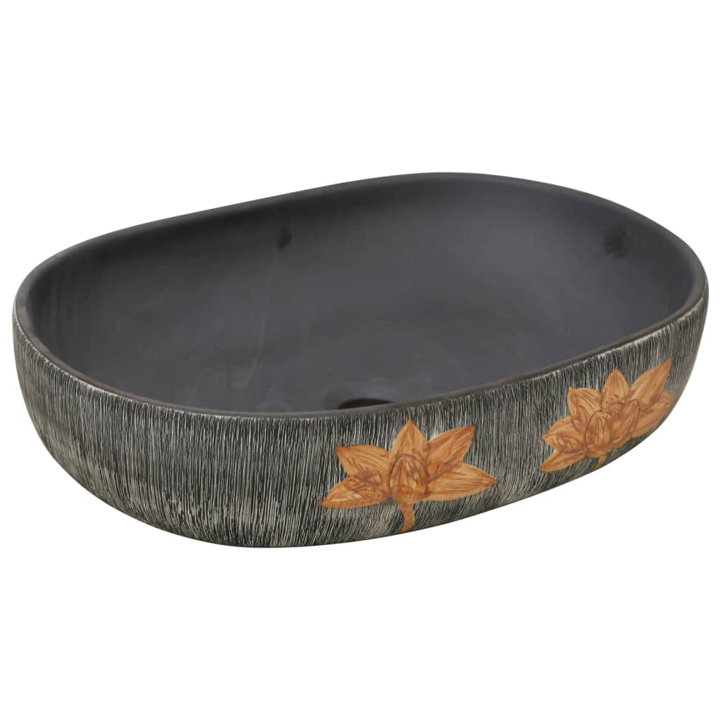 Vidaxx bordplade vask oval 59x40x14 cm keramisk grå og sort