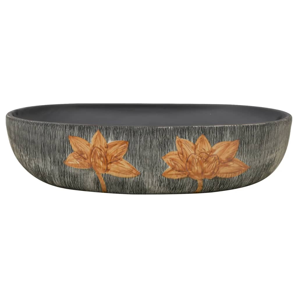 Vidaxx bordplade vask oval 59x40x14 cm keramisk grå og sort