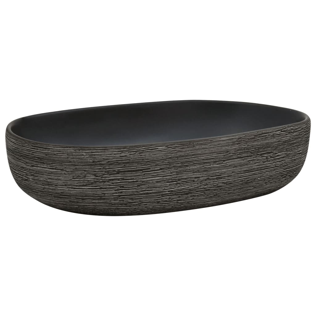 Vidaxx bordplade vask oval 59x40x14 cm keramisk grå og sort