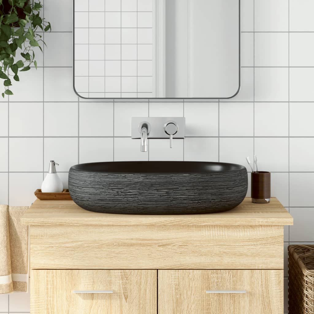 Vidaxx bordplade vask oval 59x40x14 cm keramisk grå og sort