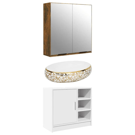 Vidaxx bordplade vask oval 59x40x15 cm keramik hvid og guld