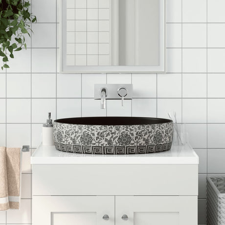 Vidaxx bordplade vask oval 56,5x36,5x13,5 cm keramik sort og blå