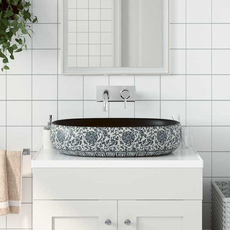 Vidaxx bordplade vask oval 59x40x14 cm keramik sort og blå