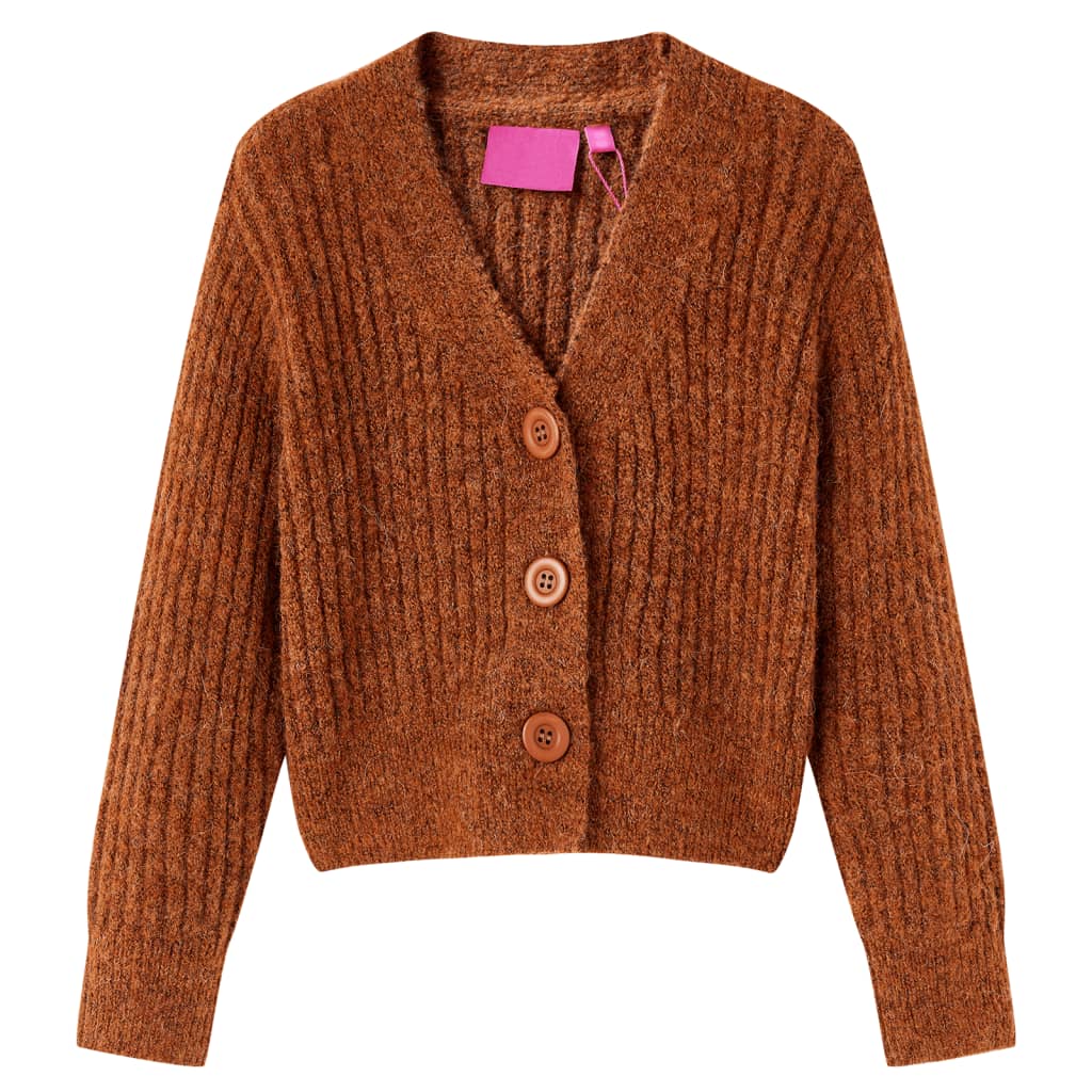 VidaXL Børnecardigan strikket 140 cognac farvet