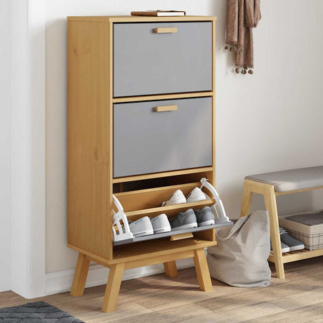 Vidaxx skoskab gammelt 55x35x120 cm fyrretræ grå og brun