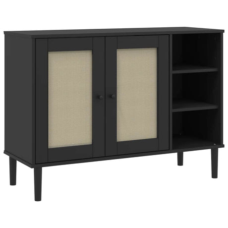 Vidaxl dressoir senja 112x40x80 cm rattan massief grenenhout zwart