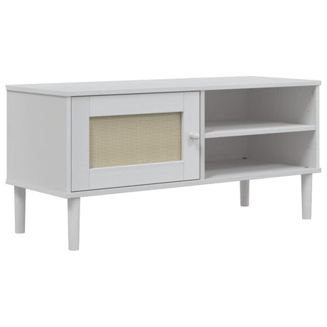 Vidaxl tv-meubel senja 106x40x49 cm rattan massief grenenhout wit