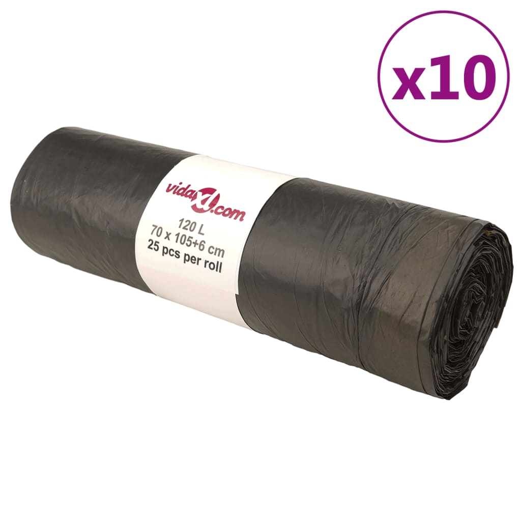 Vidaxx affaldssække med snøre 250 stk 120 l sort