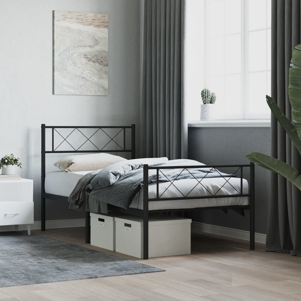 Vidaxl bedframe met hoofd- en voeteneinde metaal zwart 90x200 cm