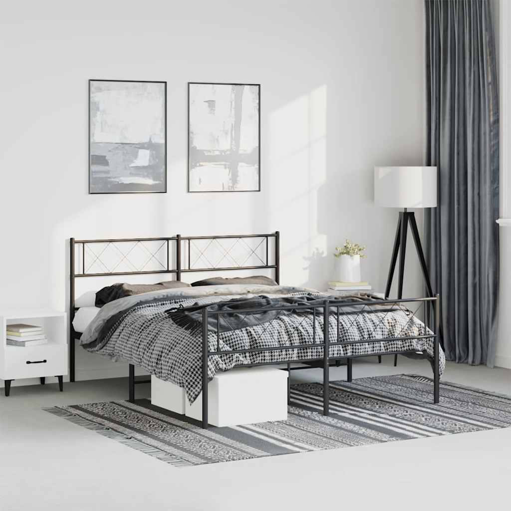 Vidaxl bedframe met hoofd- en voeteneinde metaal zwart 150x200 cm