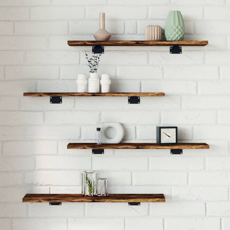 Vidaxl wandschappen 4 st 60x10x1,5 cm bewerkt hout gerookt eikenkleur