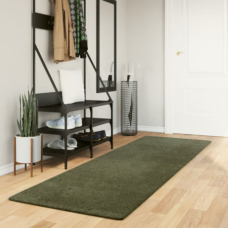 VidaXL tæppe huarte kort luv blødt vaskbart 80x250 cm skovgrønt
