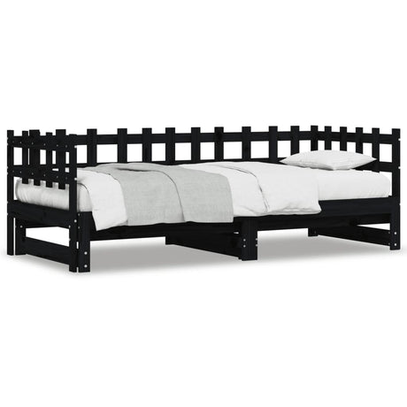 Vidaxl slaapbank uitschuifbaar massief grenenhout zwart 2x(90x190) cm