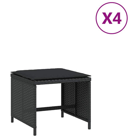 Vidaxl tuinkrukken 4 st met kussens 41x41x36 cm poly rattan zwart