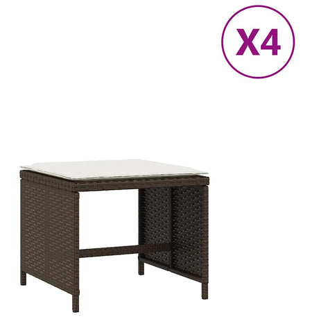 Vidaxl tuinkrukken 4 st met kussens 41x41x36 cm poly rattan bruin