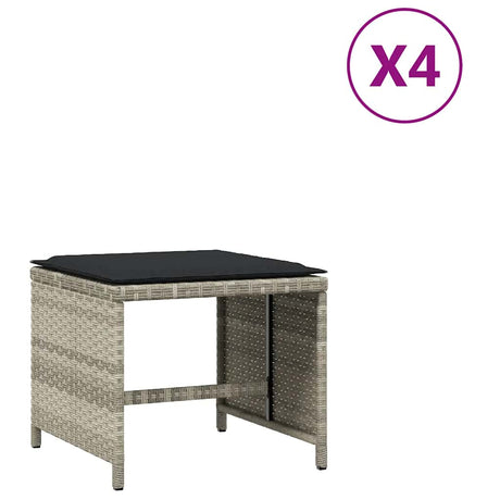 Vidaxl tuinkrukken 4 st met kussens 41x41x36 cm poly rattan lichtgrijs