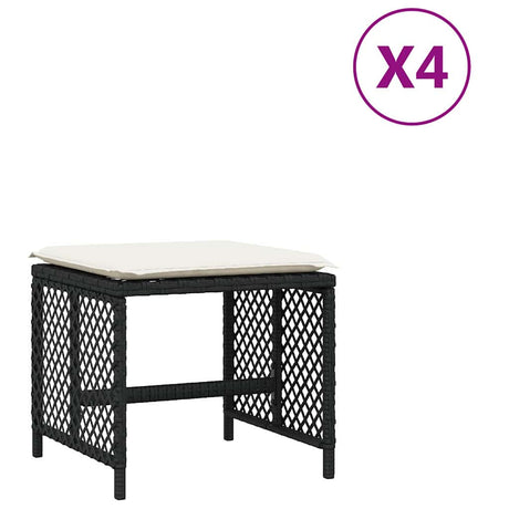 Vidaxl tuinkrukken 4 st met kussens 41x41x36 cm poly rattan zwart