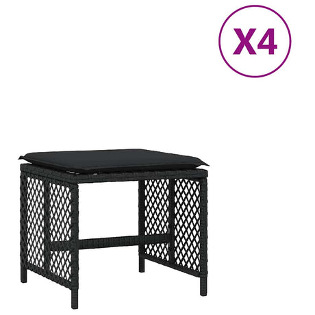 Vidaxl tuinkrukken 4 st met kussens 41x41x36 cm poly rattan zwart