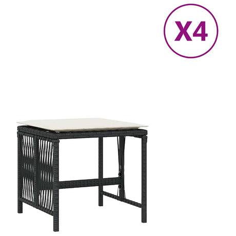 Vidaxl tuinkrukken 4 st met kussens 41x41x36 cm poly rattan zwart