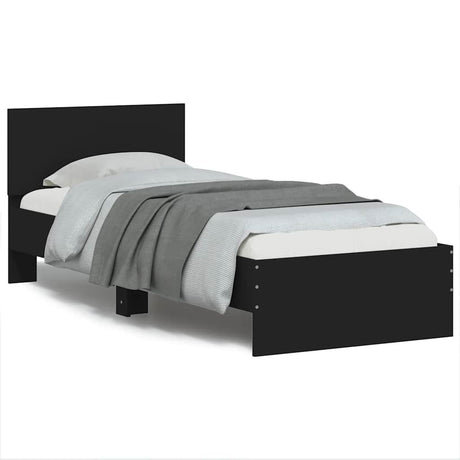 Vidaxl bedframe met hoofdbord bewerkt hout zwart 75x190 cm