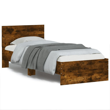 Vidaxl bedframe met hoofdbord bewerkt hout gerookt eiken 75x190 cm