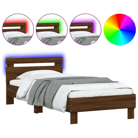 Vidaxl bedframe met hoofdbord en led bruin eikenkleur 90x200 cm