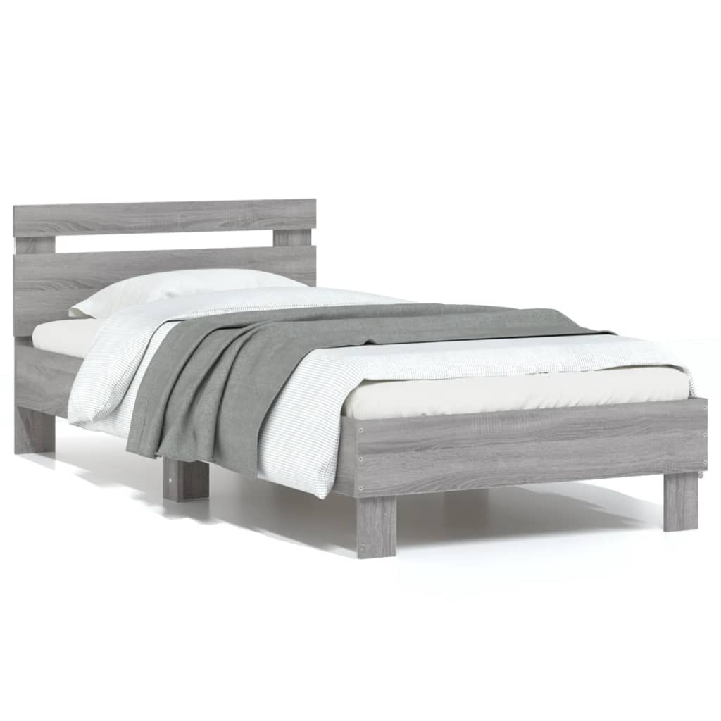 Vidaxl bedframe met hoofdbord en led grijs sonoma eikenkleur 75x190 cm