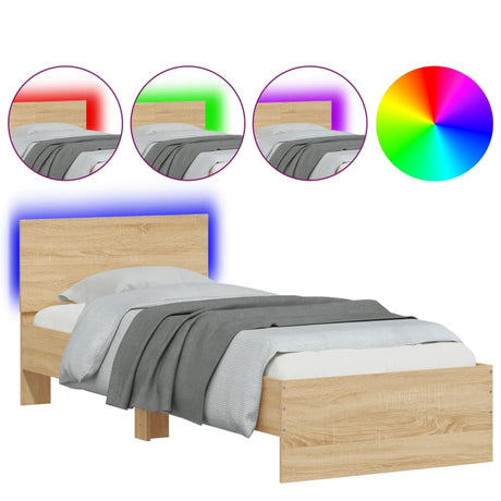Vidaxl bedframe met hoofdbord en led sonoma eikenkleurig 90x200 cm
