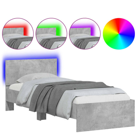 Vidaxl bedframe met hoofdbord en led-verlichting betongrijs 90x200 cm