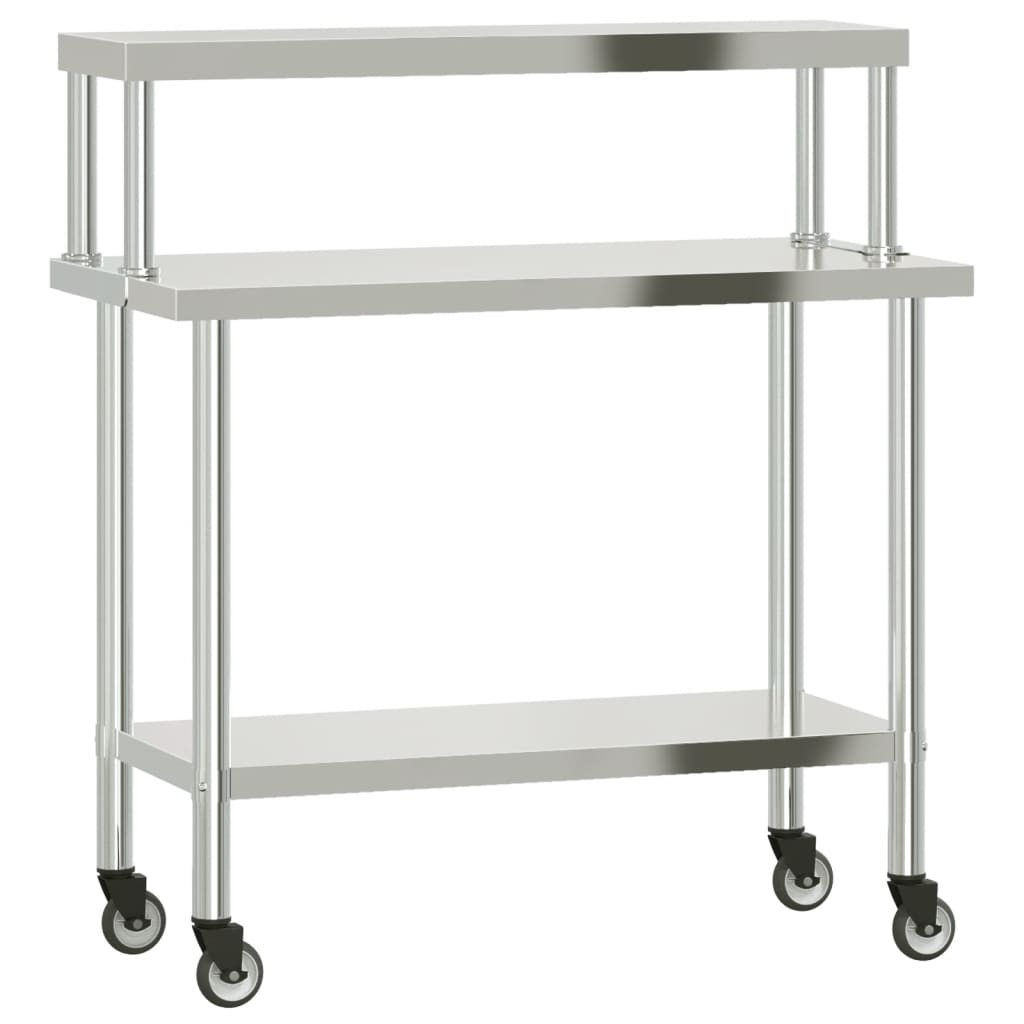Vidaxl keukenwerktafel met bovenschap 110x55x120 cm roestvrij staal