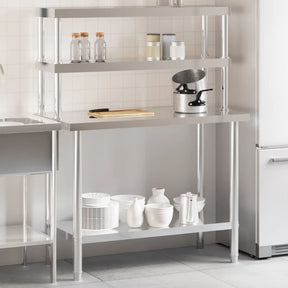 Vidaxx køkkenbord med øverste hylde 110x55x150 cm rustfrit stål