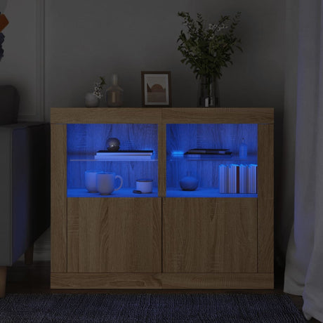 Vidaxl bijzetkastjes met led 2 st bewerkt hout sonoma eikenkleurig